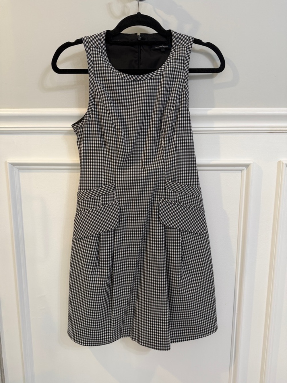 Nanette Lepore Black and White Gingham Sleeveless Fit-and-Flare Dress